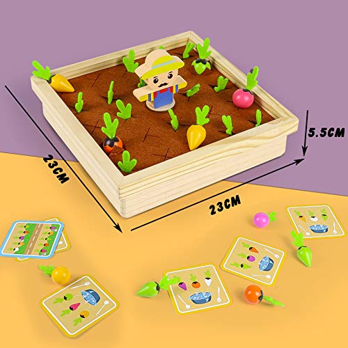 Juguetes Montessori Niños Juegos de Madera 2 En 1 Comida Juguete Bebe Plantar Zanahorias y Memoria Juegos Educativos Regalos para Niños Niñas 3 4 5 6 Años