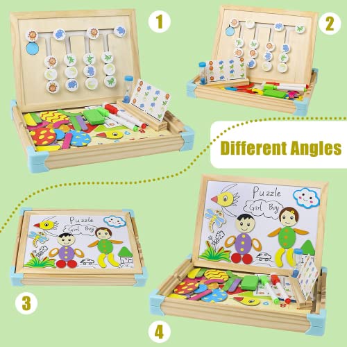 Juguetes Niños 3 Años Montessori 105 pcs Puzzle Madera Magnética Pizarra Blanca 2 EN 1 Juegos de Clasificación Rompecabezas con Tarjeta de Patrón Regalos para Niños 3 4 5 6 Años