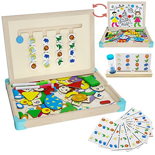 Juguetes Niños 3 Años Montessori 105 pcs Puzzle Madera Magnética Pizarra Blanca 2 EN 1 Juegos de Clasificación Rompecabezas con Tarjeta de Patrón Regalos para Niños 3 4 5 6 Años