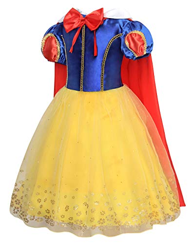 Jurebecia Disfraz de Blancanieves Vestidos de cumpleaños para niña de Halloween Cosplay Role Play Dress Up Disfraz de Fiesta Elegante Vestidos de Princesa Amarillo