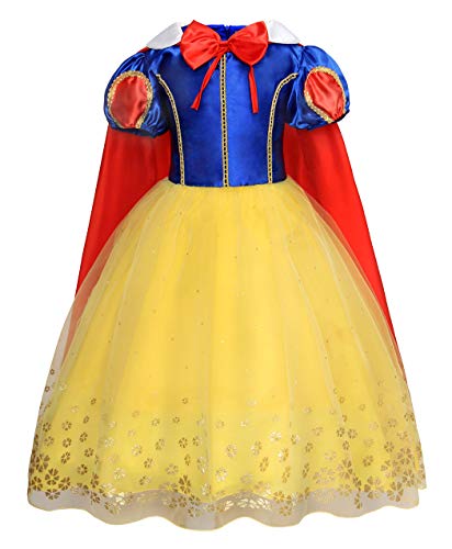 Jurebecia Disfraz de Blancanieves Vestidos de cumpleaños para niña de Halloween Cosplay Role Play Dress Up Disfraz de Fiesta Elegante Vestidos de Princesa Amarillo