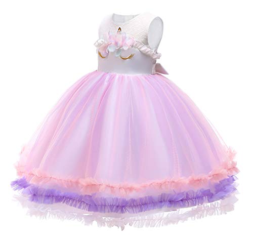 Jurebecia Disfraz Unicornio Niña Rainbow Unicornio Tutu Vestido Niña Princess Disfraces de Halloween Trajes con Diadema Tutus para Niñas