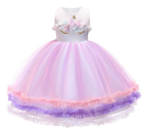 Jurebecia Disfraz Unicornio Niña Rainbow Unicornio Tutu Vestido Niña Princess Disfraces de Halloween Trajes con Diadema Tutus para Niñas