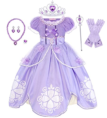 Jurebecia Las niñas se Visten Princesa Traje de Sofia Vestidos de Fiesta para niños Outfit Childs Vestido de Cosplay de cumpleaños de Halloween con Accesorios