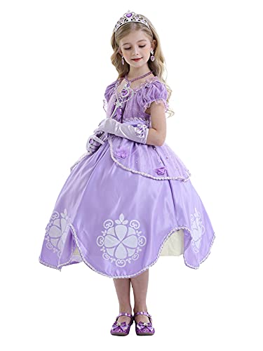 Jurebecia Las niñas se Visten Princesa Traje de Sofia Vestidos de Fiesta para niños Outfit Childs Vestido de Cosplay de cumpleaños de Halloween con Accesorios