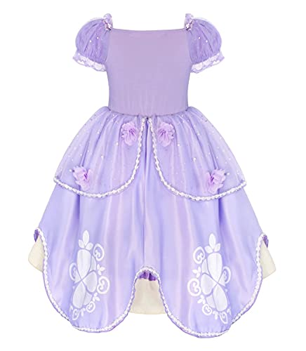 Jurebecia Las niñas se Visten Princesa Traje de Sofia Vestidos de Fiesta para niños Outfit Childs Vestido de Cosplay de cumpleaños de Halloween con Accesorios