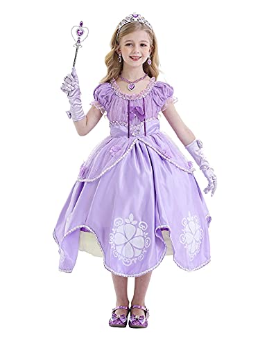 Jurebecia Las niñas se Visten Princesa Traje de Sofia Vestidos de Fiesta para niños Outfit Childs Vestido de Cosplay de cumpleaños de Halloween con Accesorios