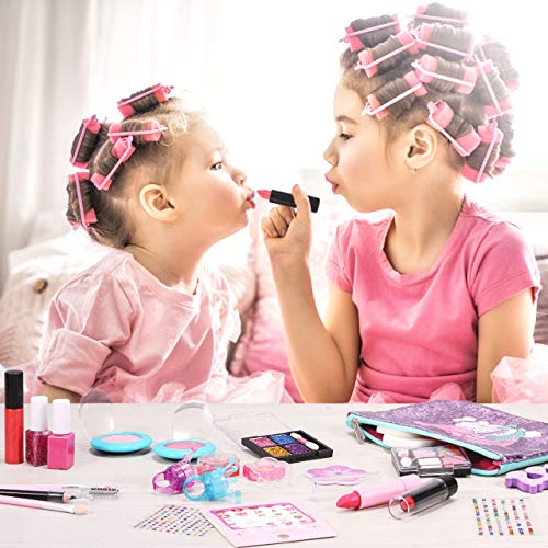 Kastiny Kit de Maquillaje Niñas, 27 Piezas Maquillaje Niñas Set Cosmético No Tóxico Lavables con Bolsa Sirena y Esmalte Uñas, Regalo de Cumpleañ