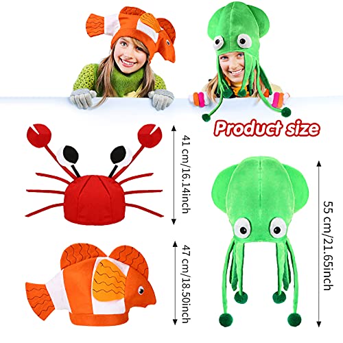 Kasyat 3 Sombreros de Fiesta Divertidos Gorro de Calamar Gorro de Cangrejo Gorro de Pez Payaso Gorro de Animales Marinos del Océano Sombrero Accesorio de Disfraz para Cosplay Halloween, 3 Estilos