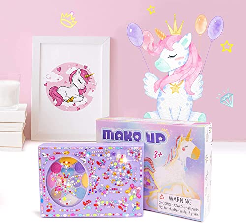 KIDCHEER 47 Kit Maquillaje Niña, Juguete de Maquillaje Lavable Cosmético Real con Pinceles, Espejos y Pegatinas de Gemas para Regalos de Cumpleaños de Niños de 3 4 5 6 7 8 9 10 Años