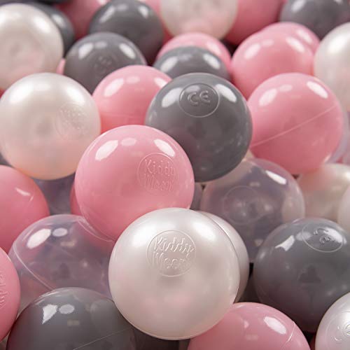 KiddyMoon 300 ∅ 7Cm Bolas Colores De Plástico para Piscina Certificadas para Niños, Perla/Gris/Transparente/Rosa Claro