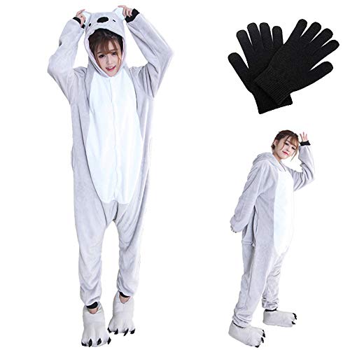 Kigurumi - Pijama de una pieza, cálido y suave con guantes de invierno, Koala, S