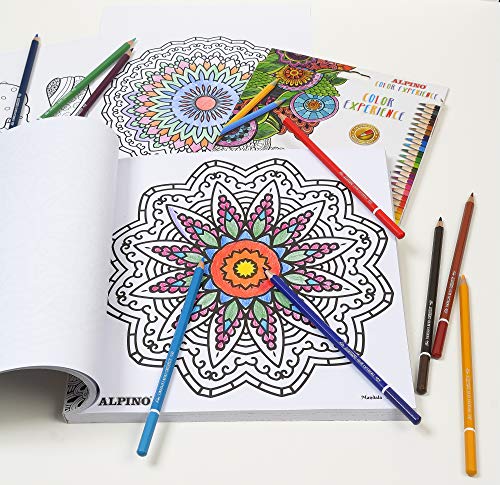 Kit Alpino Mandala Color Experience - Libro 120 Mandalas para Colorear + Estuche con 24 Lapices de Colores - Lapices Premium para Mandalas - Colores Vivos y Brillantes, Mina Resistente