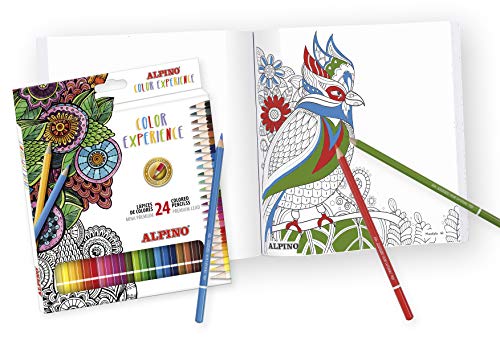 Kit Alpino Mandala Color Experience - Libro 120 Mandalas para Colorear + Estuche con 24 Lapices de Colores - Lapices Premium para Mandalas - Colores Vivos y Brillantes, Mina Resistente