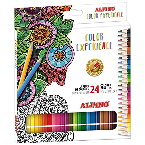 Kit Alpino Mandala Color Experience - Libro 120 Mandalas para Colorear + Estuche con 24 Lapices de Colores - Lapices Premium para Mandalas - Colores Vivos y Brillantes, Mina Resistente