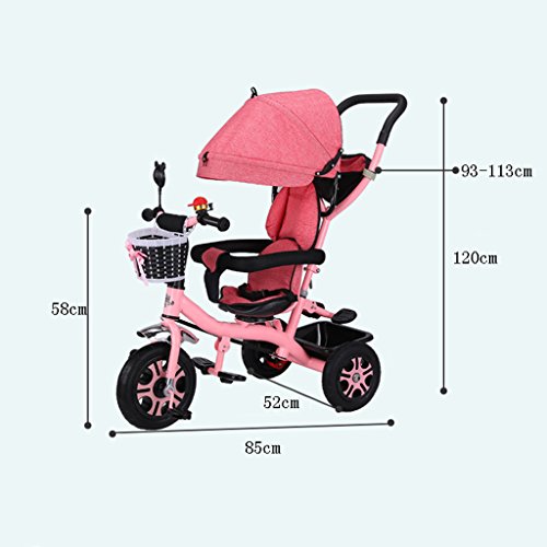 kiter Sillas de Paseo Cochecito de bebé Triciclo Titanium de la amortiguación de niños de la Rueda de Aire, Altura Desmontable Triciclo de Pedales Ajustable de la Bici de los niños, Asiento