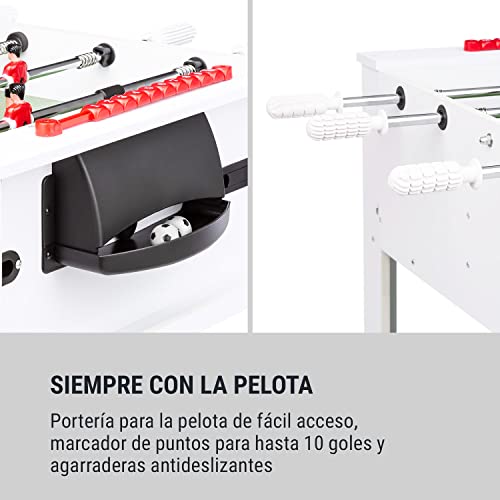 Klarfit Spin - 2 en 1 Mesa Multijuegos adultos y niños con billar y futbolin, mesa de 105 x 58 cm, revestimiento en verde, mesa futbolín multijuegos, con Accesorios de juego, mesa giratoria, blanco