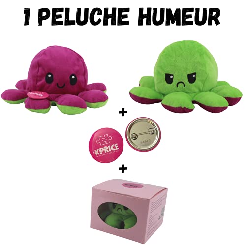 KPRICE Pulpo Reversible Pulpito Peluche, Pulpitis Juguetes de Doble Cara, muñecas de Animales Blandos, numeradas para niños y Adultos, entregados en Caja Original Limitada (Verde/Violeta)