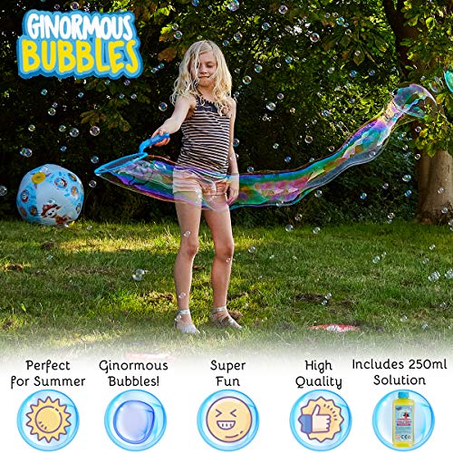 KreativeKraft Pomperos para Niños, Juego Pompas Jabon Gigantes, Incluye Varita para Hacer Burbujas de Jabon Enormes y Bote Jabon, Juegos al Aire Libre Jardin, Regalos Originales para Niños