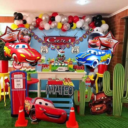 Kreatwow Fiesta de cumpleaños para Auto Suministros para niños con Tema de vehículo Feliz CUMPLEAÑOS Banner, Globos de Aluminio para Auto, 1ª Fiesta de cumpleaños