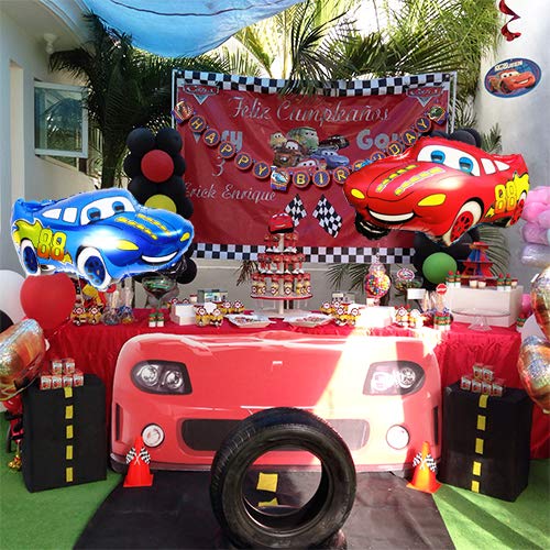 Kreatwow Fiesta de cumpleaños para Auto Suministros para niños con Tema de vehículo Feliz CUMPLEAÑOS Banner, Globos de Aluminio para Auto, 1ª Fiesta de cumpleaños