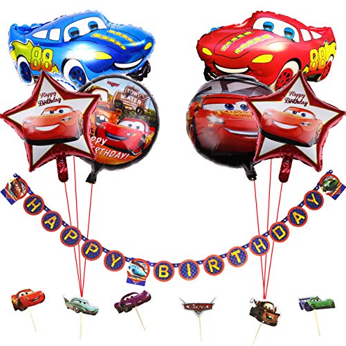 Kreatwow Fiesta de cumpleaños para Auto Suministros para niños con Tema de vehículo Feliz CUMPLEAÑOS Banner, Globos de Aluminio para Auto, 1ª Fiesta de cumpleaños