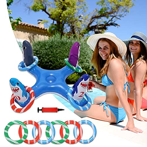 Kuashidai Anillo inflable de la piscina del tiburón, juguete de la piscina flotante anillo de piscina para niños adultos familia playa piscina familia interior al aire libre juego de césped