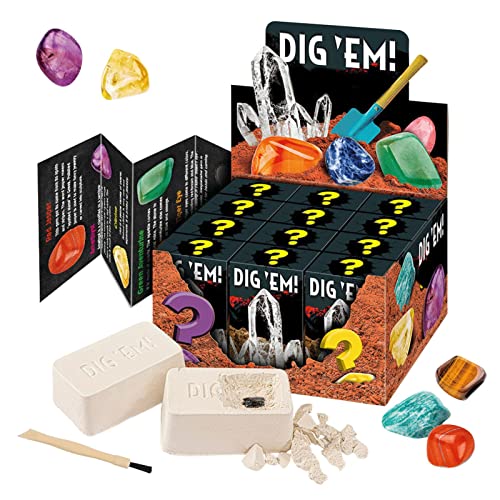 KUNMEI Kit de excavación de Piedras Preciosas, excavación de 12 Gemas Diferentes, colección educativa de minerales y Rocas, para niños, niñas, Actividades Entre Padres e Hijos