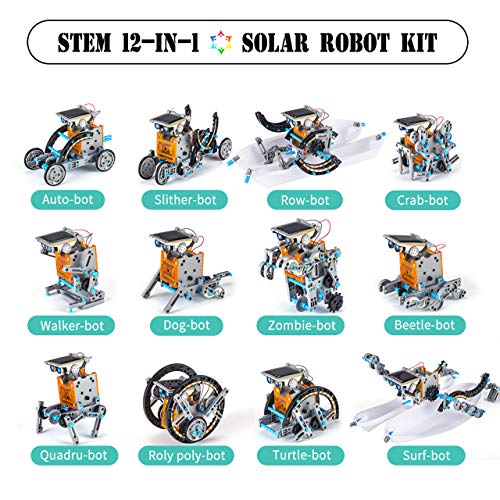 KwuLee Kit de Robot Solar 12-en-1 Kit de Robots de Bricolaje Juguetes de Educativa 190 Piezas Stem Kits de Experimentación Científica de Ingeniería de Construcción para Niños Mayores de 10 Años