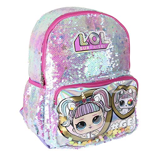 L O L Surprise! Mochila para Niñas, Mochila Escolar Grande, Bolso Infantil de Viaje Equipaje, Diseño Muñeca Unicornio con Lentejuelas Holográficas 3D, Regalo para Niñas y Adolescentes!