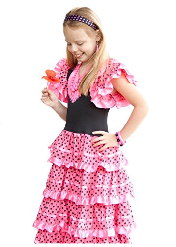 La Senorita Vestido Flamenco Español Traje de Flamenca Chica/niños Rosa Negro Talla 4, 92-98- 3/4 años