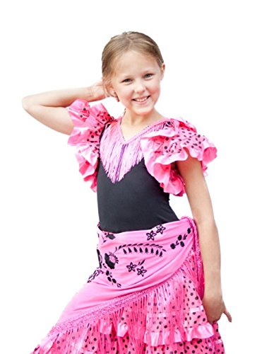 La Senorita Vestido Flamenco Español Traje de Flamenca Chica/niños Rosa Negro Talla 4, 92-98- 3/4 años