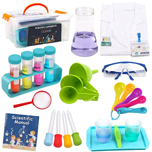 Laboratorio de Quimica, Kit de Experimentos Científicos para Niños con bata de laboratorio, Juguete de Juego de Roles y Disfraz de Científico, Regalo de Juguetes Educativos para Niños Niñas La Edad 5+