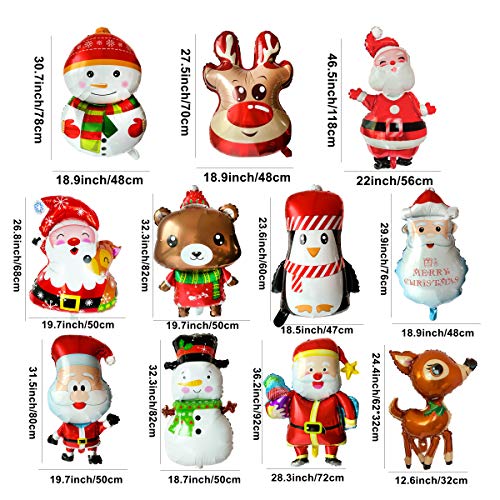 LABOTA 11PCS Grande Feliz Navidad Globos Globo de papel de aluminio Papá Noel/Muñeco de nieve/Reno/Alce Globo de helio para suministros de decoración de fiesta de año nuevo de Navidad