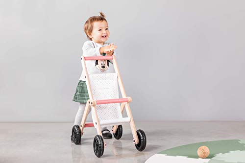 Lalaloom BUBBLE BUGGY - Andador para bebe de madera natural y tela (correpasillos, carrito con ruedas, juguete multifuncional, caminador para niños), 48x30x54 cm