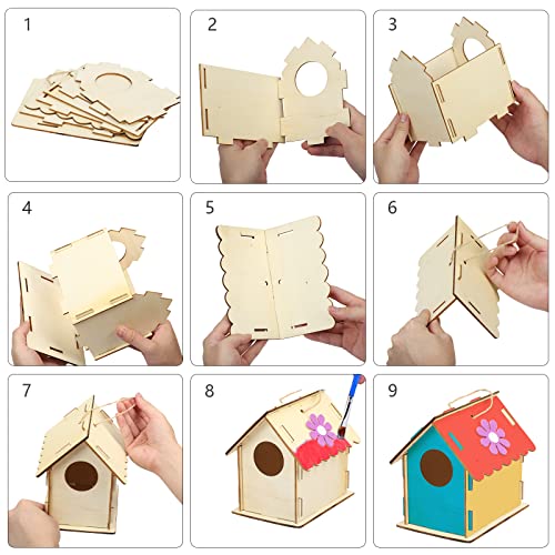 LAMEK Kit de Casa de Pájaros de Bricolaje Mini Pajarera de Madera Manualidades para Ninos Construir Casitas de Bricolaje con Herramientas de Pintura Creativo Regalo para Niña Niño Cumpleaños