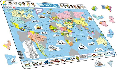 Larsen K1 El Mapa político Mundial, edición en Inglés, Puzzle de Marco con 107 Piezas