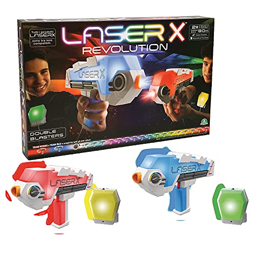 Laser X Revolution Blaster, elige el color de tu equipo, golpea hasta 90 metros, con 2 Blaster, 2 receptores y Voice Coach, para niños a partir de 6 años, LAE12000, Giochi Preziosi