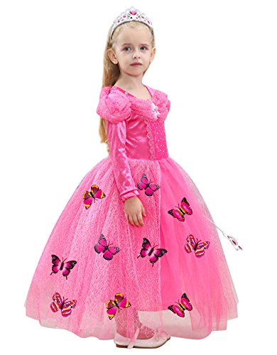 Le SSara Manga Larga Chica Princesa Cosplay Disfraces Fantasía Vestido de Mariposa (100, L-Rose Red)