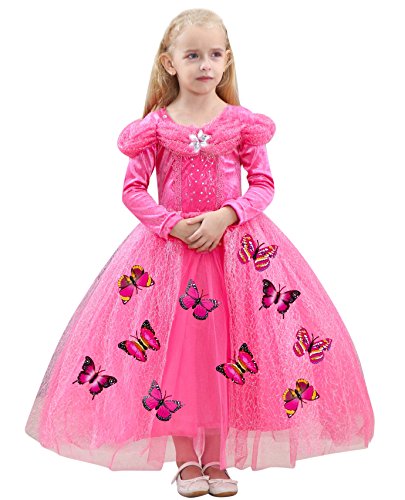 Le SSara Manga Larga Chica Princesa Cosplay Disfraces Fantasía Vestido de Mariposa (100, L-Rose Red)