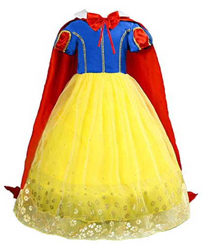 Le SSara Niñas Princesa Nieve Traje Blanco Disfraces Hadas disfrazarse Vestido de Cosplay con Cabo (100, E57-yellow)