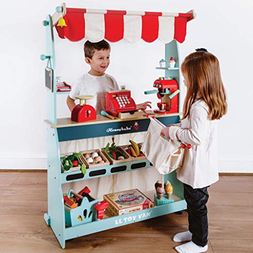 Le Toy Van - Tienda y Cafetería - Colección Honeybake | Juego imaginativo | Mercado reversible con ruedas | A partir de +3 años