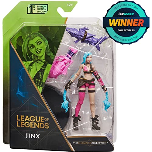 League of Legends, Figura Coleccionable Oficial de Jinx de 4 Pulgadas con Detalles Premium y 2 Accesorios, la colección Campeón, Grado de coleccionista, Edades 12 en adelante