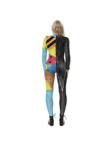 Leezeshaw Traje de disfraces de Halloween de la pesadilla antes de Navidad, Halloween 3D Jack y Sally Lycra Unitard Body para mujer S-XL