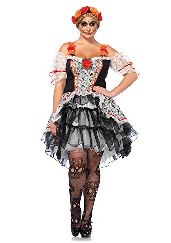 Leg Avenue- X Multi-Colour Sugar Skull Senorita Fancy Dress Costume (1X-Large-2X-Large/UK 18-22, 2-Piece) Mujer, Multicolor, Talla Plus 1X/2X (EUR 46-50) (85557X)