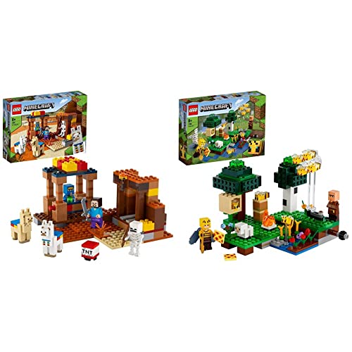 LEGO 21167 Minecraft El Puesto Comercial, Set de Construcción con Figuras de Steve +  21165 Minecraft La Granja de Abejas, Set de Construcción con Figuras de Apicultora y Oveja