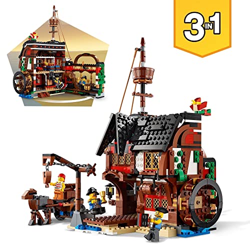 LEGO 31109 Creator 3 en 1 Barco Pirata, Taberna o Isla Calavera, Juguete de Construcción para Niños y Niñas 9 años