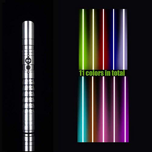 LEIYU Sable de luz de juguete, Mental Force Fx Star Wars Lightsable Led Espada de juguete brillante para niños adultos - Mango de metal con 11 colores luminosos, plata (plata)