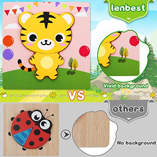 lenbest 4 pcs Puzzles de Madera de Animales, Juguetes Bebes Puzzle de Madera Animales, Juguetes Educativos para Niños Montessori, Regalo Navidad/Cumpleaños, con 2 obsequio Adicional, Total 6 pcs