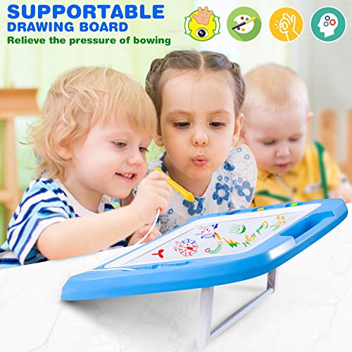 lenbest Pizarra Magnética para Niños, Doodle Magnético Infantil, Almohadilla Magnética Borrable para Niños, Pizarra Educativo, con 3 Sellos de Figuras Magnéticos, 4 Colores Llamativos (Color Azul)